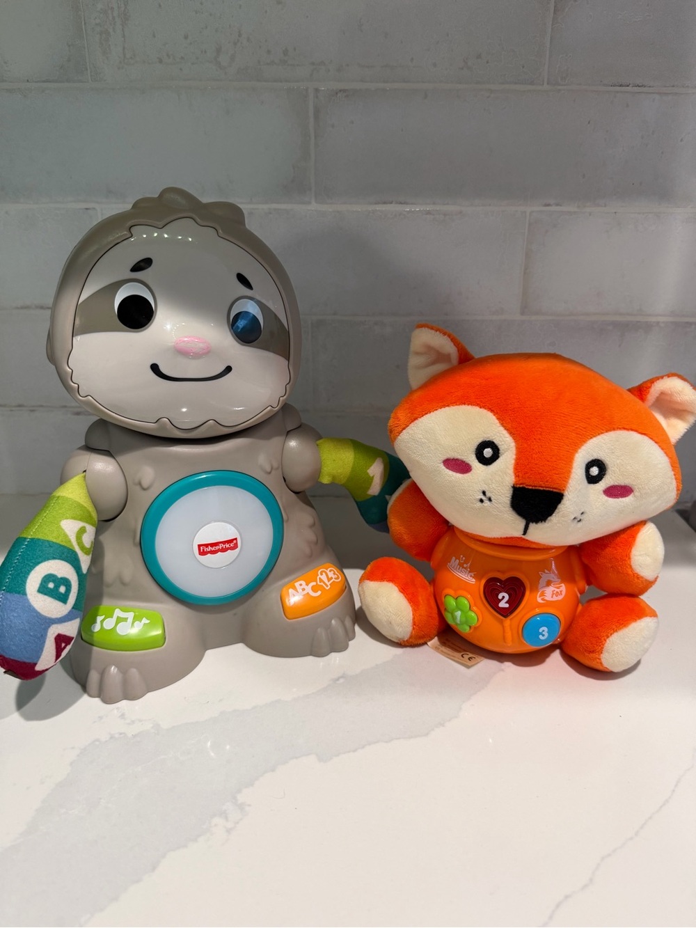 Fisher-Price Linkamals Gray Sloth and Bright Orange Fox Learning Plush Set